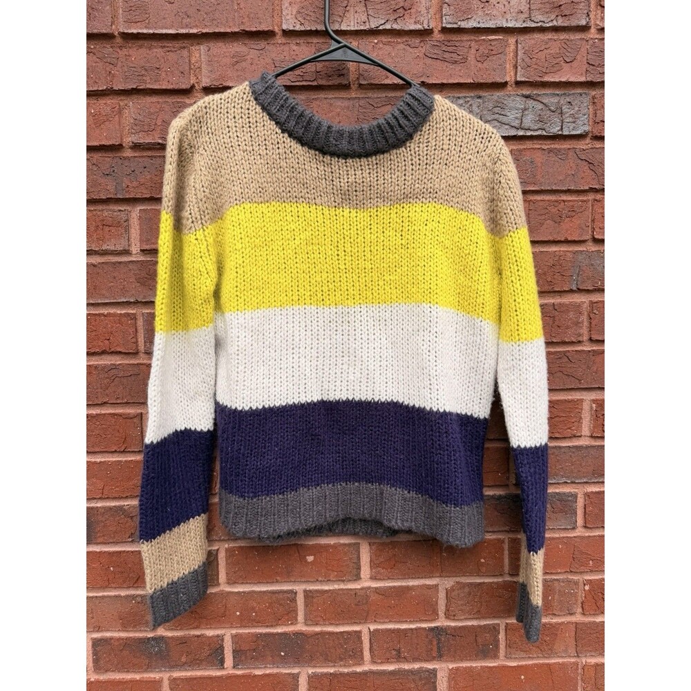 Cloth - Anthropologie SZ M Crew Neck Chunky Acrylic   Striped Pullover Boxy